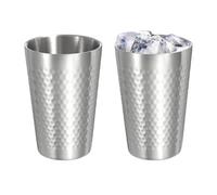 sourcing map 2 Pcs Stainless Steel Cups, 12oz/350ml Metal Cups Diamond Textured Insulated Portable Stackable Drinking Tumblers for Home Restaurant Outdoor Travel Camping, Silver