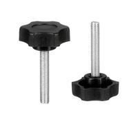 sourcing map 2 Pcs Star Knobs Handles M6 x 35mm (1mm Pitch) Male Thread Metric Carbon Steel Hand Tightening Clamping Screws Threaded Stud Knob Bolts for Woodworking Jigs, Black