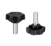 sourcing map 2 Pcs Star Knobs Handles M8 x 20mm (1.25mm Pitch) Male Thread Metric Carbon Steel Hand Tightening Clamping Screws Threaded Stud Knob Bolts for Woodworking Jigs, Black