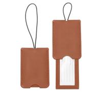 sourcing map 2 Pcs Suitcase Tags, Brown Leather Luggage Name Tags Travel Accessories Airplane Travel Essentials for Flying Hotel Check in Luggage Bags Men Women, 4.33 x 2.95 x 0.2