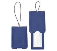 sourcing map 2 Pcs Suitcase Tags, Deep Blue Leather Luggage Name Tags Travel Accessories Airplane Travel Essentials for Flying Hotel Check in Luggage Bags Men Women, 4.33 x 2.95 x 0.2