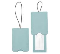 sourcing map 2 Pcs Suitcase Tags, Light Blue Leather Luggage Name Tags Travel Accessories Airplane Travel Essentials for Flying Hotel Check in Luggage Bags Men Women, 4.33 x 2.95 x 0.2