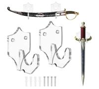 sourcing map 2 Pcs Sword Holder Wall Mount Sword Racks Acrylic Wall Sword Display Hanger with Mounting Tools for Knife Martial Arts Sword Placement Display,Transparent (Shield)