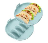 sourcing map 2 Pcs Taco Holder, Silicone Taco Plates with Dividers Reusable Serving Tray Plates with Handle for Party Dishwasher & Microwave Safe, Light Blue