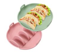 sourcing map 2 Pcs Taco Holder, Silicone Taco Plates with Dividers Reusable Serving Tray Plates with Handle for Party Dishwasher & Microwave Safe, (Green/Light Pink)