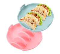 sourcing map 2 Pcs Taco Holder, Silicone Taco Plates with Dividers Reusable Serving Tray Plates with Handle for Party Dishwasher & Microwave Safe, (Pink/Light Blue)