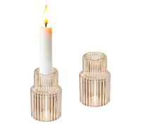 sourcing map 2 Pcs Taper Glass Candle Holder, 1.4 Inch Vintage Ribbed Taper Candle Holders Small Tealight for Wedding Table Centerpieces Parties Home Decor, Amber