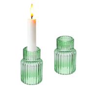 sourcing map 2 Pcs Taper Glass Candle Holder, 1.4 Inch Vintage Ribbed Taper Candle Holders Small Tealight for Wedding Table Centerpieces Parties Home Decor, Green