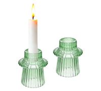 sourcing map 2 Pcs Taper Glass Candle Holder, 1.6 Inch Vintage Ribbed Taper Candle Holders Small Tealight for Wedding Table Centerpieces Parties Home Decor, Green