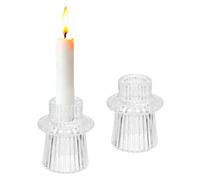 sourcing map 2 Pcs Taper Glass Candle Holder, 1.6 Inch Vintage Ribbed Taper Candle Holders Small Tealight for Wedding Table Centerpieces Parties Home Decor, Clear