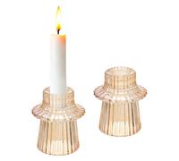 sourcing map 2 Pcs Taper Glass Candle Holder, 1.6 Inch Vintage Ribbed Taper Candle Holders Small Tealight for Wedding Table Centerpieces Parties Home Decor, Amber