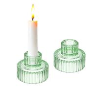 sourcing map 2 Pcs Taper Glass Candle Holder, 2.2 Inch Vintage Ribbed Taper Candle Holders Small Tealight for Wedding Table Centerpieces Parties Home Decor, Green