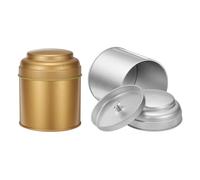 sourcing map 2 Pcs Tea Tins Canister with Airtight Double Lids, 8 Fluid oz Small Round Tin Can Box, Kitchen Canister Containers for Loose Tea Coffee Candy Spices, Bronze Gold, Silver