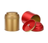 sourcing map 2 Pcs Tea Tins Canister with Airtight Double Lids, 8 Fluid oz Small Round Tin Can Box, Kitchen Canister Containers for Loose Tea Coffee Candy Spices, Bronze Gold, Red