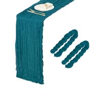 sourcing map 2 Pcs Teal Blue Cheesecloth Table Runner 10FT 35.4" x 118" Holiday Table Rustic Runner Romantic Gauze Table Decoration for Wedding Birthday Party