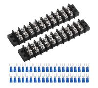 sourcing map 2 Pcs Terminal Block 200-450V 20-30A Dual Rows 10P DIN Dual Row Screw Terminals Strip with 40 PCS Heat Shrink Wire Connectors