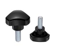 sourcing map 2 Pcs Triangle Handle Knobs M8 x 20mm (1.25mm Pitch) Male Thread Metric Carbon Steel Hand Tightening Clamping Screws Threaded Stud Knob Bolts for Woodworking Jigs, Black