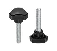 sourcing map 2 Pcs Triangle Handle Knobs M8 x 55mm (1.25mm Pitch) Male Thread Metric Carbon Steel Hand Tightening Clamping Screws Threaded Stud Knob Bolts for Woodworking Jigs, Black