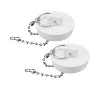 sourcing map 2 Pcs Tub Stoppers, Rubber Bathtub Stoppers 1-1/2" Kitchen Sink Drain Stopper, Bathroom Drain Plug with Pull Ring and 15" Beaded Chain, White