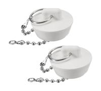sourcing map 2 Pcs Tub Stoppers, Rubber Bathtub Stoppers 1-1/8" to 1-1/4" Kitchen Sink Drain Stopper, Bathroom Drain Plug with Pull Ring and 15" Beaded Chain, White