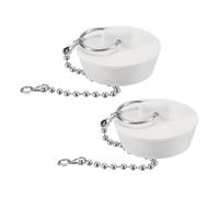 sourcing map 2 Pcs Tub Stoppers, Rubber Bathtub Stoppers 1-3/8" to 1-1/2" Kitchen Sink Drain Stopper, Bathroom Drain Plug with Pull Ring and 15" Beaded Chain, White