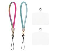 sourcing map 2 Pcs Universal Phone Lanyard, Detachable Wrist Strap Glitters with Phone Patches Luxury String Bling Phone Strap for DIY, Earbuds, Keychain, Coin Purse, Wallet, Blue Multicolor
