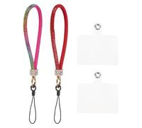 sourcing map 2 Pcs Universal Phone Lanyard, Detachable Wrist Strap Glitters with Phone Patches Luxury String Bling Phone Strap for DIY, Earbuds, Keychain, Coin Purse, Wallet, Red Multicolor