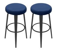 sourcing map 2 Pcs Velvet Bar Stool Covers, 14-18 Inch Round Bar Stool Cushions with Elastic Band Stretch Chair Seat Cover Washable Slipcovers for Round Stool Chair, Navy Blue