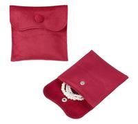 sourcing map 2 Pcs Velvet Jewelry Pouches with Snap Button 10x10cm Small Storage Bags Gift Soft Jewelry Organizer Portable Packaging Fit for Necklaces Bracelet Rings Earings Watch, Red