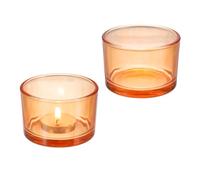 sourcing map 2 Pcs Votive Candle Holders, 2.8 Inch Glass Tealight Candle Holder for Wedding Table Centerpieces Parties Dinner Home Decor, Orange