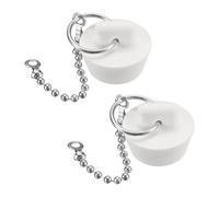 Sourcing Map 2 Pcs White Rubber Bathtub Stoppers, 7/8" to 1" Kitchen Sink Drain Stopper, Bathroom Drain Plug with Pull Ring and 15" Beaded Chain