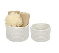 sourcing map 2 Pcs White Small Cotton Rope Woven Storage Basket, Cute Mini Tiny Round Organization Storage Bins Shelf Closet for Nursery Living Room Bedroom Shelf, Empty Gift Baskets(2 Sizes)
