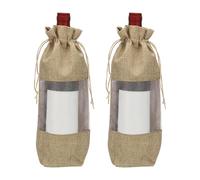 sourcing map 2 Pcs Wine Bottle Gift Bags with Drawstrings, Clear Burlap Wine Bags Reusable Liquor Bottle Covers for Wedding Birthday Party, Light Brown