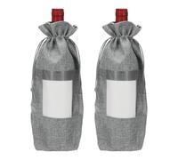 sourcing map 2 Pcs Wine Bottle Gift Bags with Drawstrings, Clear Burlap Wine Bags Reusable Liquor Bottle Covers for Wedding Birthday Party, Gray