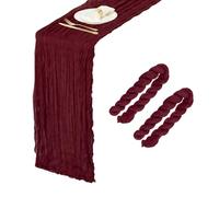 sourcing map 2 Pcs Wine Red Cheesecloth Table Runner 10FT 35.4" x 118" Holiday Table Rustic Runner Romantic Gauze Table Decoration for Wedding Birthday Party