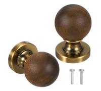sourcing map 2 Pcs Wood Cabinet Knobs, 1 Inch Round Single Hole Walnut Drawer Knobs Pulls with Copper Base for Furniture Closet Dresser, Brown Copper, 1.5"