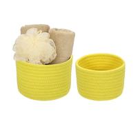 sourcing map 2 Pcs Yellow Small Cotton Rope Woven Storage Basket, Cute Mini Tiny Round Organization Storage Bins Shelf Closet for Nursery Living Room Bedroom Shelf, Empty Gift Baskets(2 Sizes)