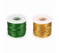 sourcing map 2 Roll 1mm Metallic Elastic Cords, Tinsel Elastic Stretch String Cord Thread Braiding Rope for Craft Making Gift Wrapping Ornaments, Gold Tone Green, 50m Total
