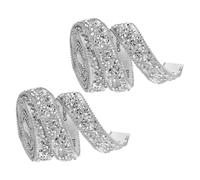 sourcing map 2 Roll 1yardx0.59inch Crystal Rhinestone Ribbon, Self Adhesive Resin Crystal Trim Ribbon Strips Bling Artificial Gem Stone Beaded Applique for Clothing DIY Crafts, Silver White
