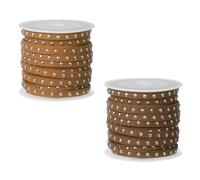 sourcing map 2 Rolls 5.5 Yard Suede Cord, 5mm Wide Studded Faux Leather String Roll Flat Micro Fiber Leather Trims with Silver Rivets for DIY Jewelry Making Crafts Deco, Light Brown/Dark Brown
