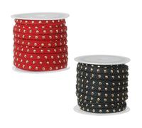 sourcing map 2 Rolls 5.5 Yard Suede Cord, 5mm Wide Studded Faux Leather String Roll Flat Micro Fiber Leather Trims with Gold Rivets for DIY Jewelry Making Crafts Belts Hat Deco, Black/Red
