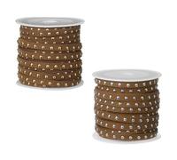 sourcing map 2 Rolls 5.5 Yard Suede Cord, 5mm Wide Studded Faux Leather String Roll Flat Micro Fiber Leather Trims with Silver Gold Rivets for DIY Jewelry Making Crafts Deco, Dark Brown
