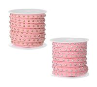 sourcing map 2 Rolls 5.5 Yard Suede Cord, 5mm Wide Studded Faux Leather String Roll Flat Micro Fiber Leather Trims with Silver Gold Rivets for DIY Jewelry Making Crafts Belts Hat Deco, Pink