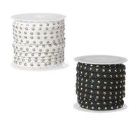 sourcing map 2 Rolls 5.5 Yard Suede Cord, 5mm Wide Studded Faux Leather String Roll Flat Micro Fiber Leather Trims with Gold Rivets for DIY Jewelry Making Crafts Belts Hat Deco, Black/White