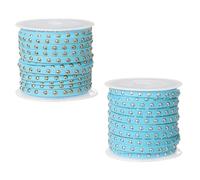 sourcing map 2 Rolls 5.5 Yard Suede Cord, 5mm Wide Studded Faux Leather String Roll Flat Micro Fiber Leather Trims with Silver Gold Rivets for DIY Jewelry Making Crafts Deco, Light Blue