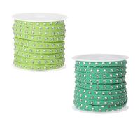 sourcing map 2 Rolls 5.5 Yard Suede Cord, 5mm Wide Studded Faux Leather String Roll Flat Micro Fiber Leather Trims with Silver Rivets for DIY Jewelry Making Crafts Deco, Grass Green/Green