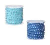 sourcing map 2 Rolls 5.5 Yard Suede Cord, 5mm Wide Studded Faux Leather String Roll Flat Micro Fiber Leather Trims with Silver Rivets for DIY Jewelry Making Crafts Deco, Light Blue/Dark Blue