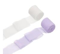 sourcing map 2 Rolls Chiffon Ribbon, 1.5 Inch x 5 Yard Handmade Fringe Silk Frayed Ribbon for Flower Bouquet Wrapping Wedding Decoration Bridal DIY Crafts Purple/White