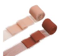 sourcing map 2 Rolls Chiffon Ribbon, 1.5 Inch x 5 Yard Handmade Fringe Silk Frayed Ribbon for Flower Bouquet Wrapping Wedding Decoration Bridal DIY Crafts Cream Pink/Red