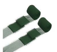 sourcing map 2 Rolls Chiffon Ribbon, 1.5 Inch x 5 Yard Handmade Fringe Silk Frayed Ribbon for Flower Bouquet Wrapping Wedding Decoration Bridal DIY Crafts Dark Green